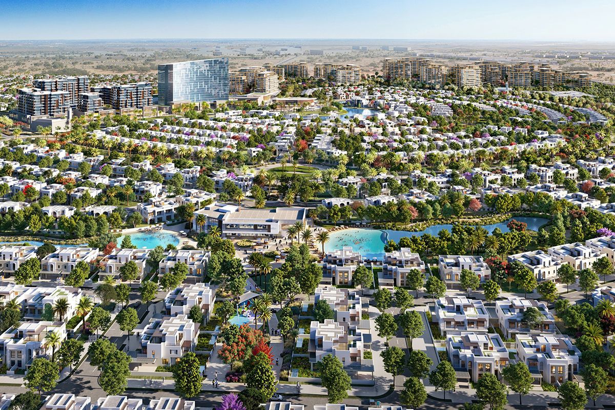 Aerial view of a master-planned residential community
